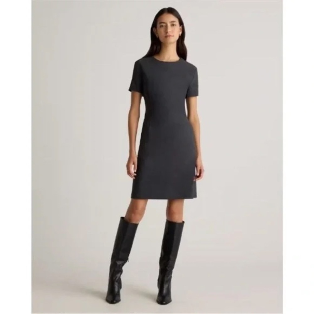 Quince Italian wool short sleeve dress, coal melange, 4